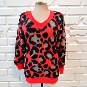 Torrid 4 (4X 26) Chunky Coral Leopard Animal Print V Neck Pullover Tunic Sweater